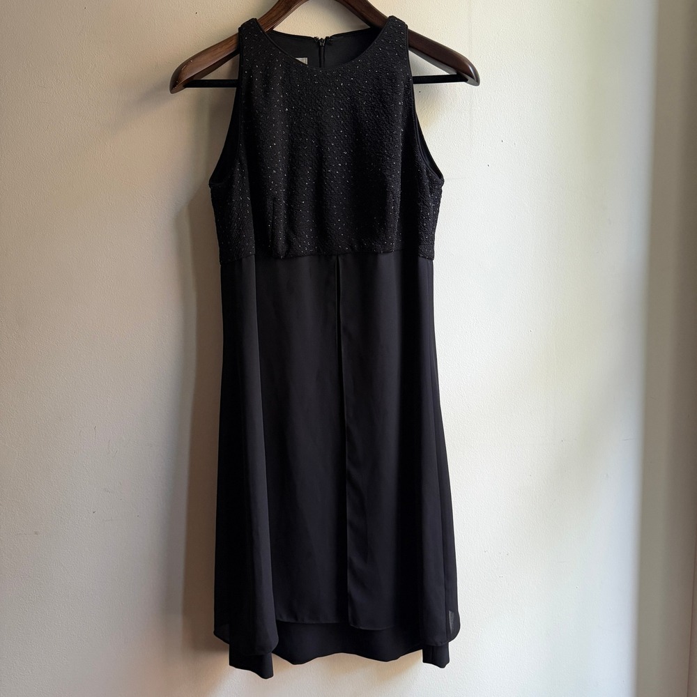 Y2K Beaded‎ Bodice Cocktail Dress Hoco David Warren Chiffon Overlay Black 10